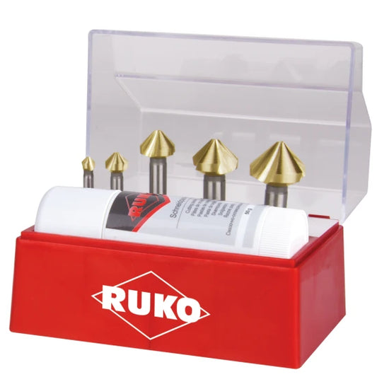 Set Svasatori DIN 335 Tipo C 90° HSS TiN + Pasta da Taglio 40 ml - 6 pezzi - Ruko